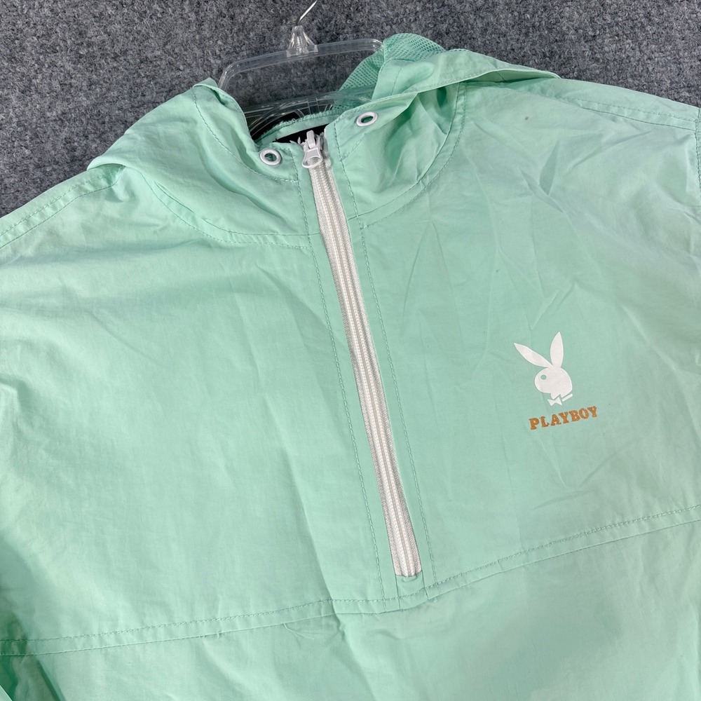 Playboy by PacSun Mens Mint Green Hooded Windbreaker Jacket Logo Medium READ